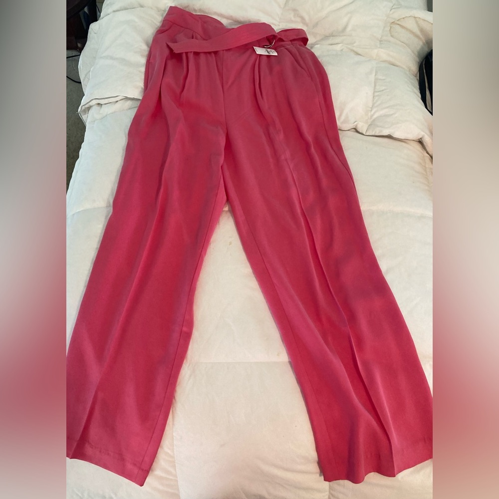 Gap cinched belt hot pink wide leg pants